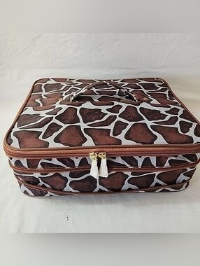 Joy Mangano Jewel Kit Duo Jewelry Makeup Travel Organizer Zip Animal Print Case